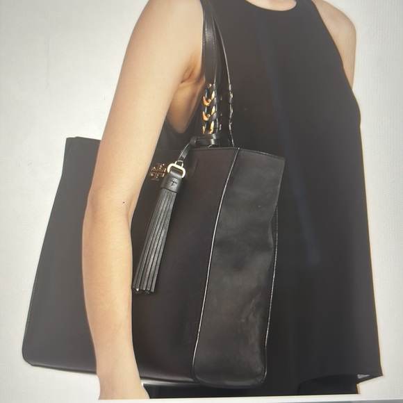 Tory Burch “Brooke” Suede and Smooth Leather Tote in Black - Picture 5 of 16